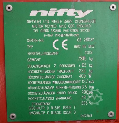 Gelenkteleskoparbeitsbühne Niftylift HR17NE MK3