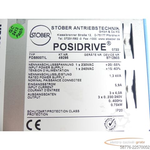 Component Stöber FDS50007/L Posidrive MDS5000 . 49029 Ge. Nr: 8706279 SN: 8712903