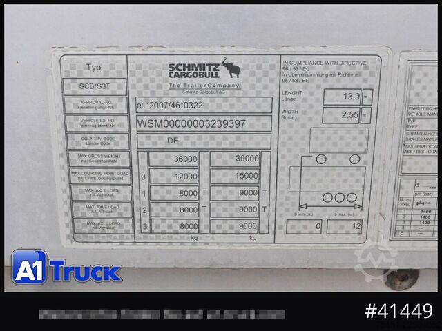 Auflieger mit Pritsche & Plane SCHMITZ SCB S3T, Lenkachse, Staplerhalterung, Alu,