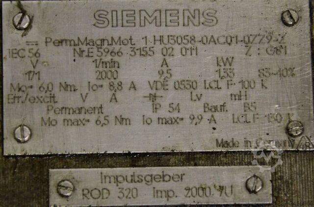 Permanent Magnet Motor Siemens 1HU3058-0AC01-0ZZ9-Z