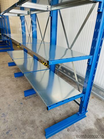 Cantilever rack ca. 3,15 lfm. Kragarmregal mit Fachböden H: 250cm 140 kg/Arm META Multistrong