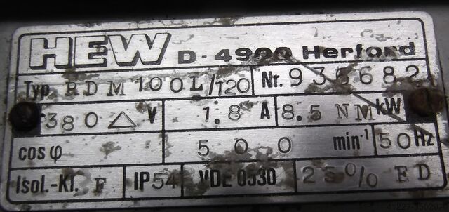 Winding motor 8.5 Nm 500 rpm HEW RDM100L/120