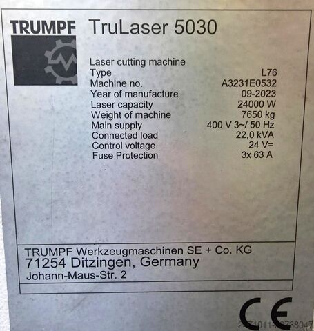 Laserschneidmaschine TRUMPF 24KW TruLaser 5030 Fiber L76