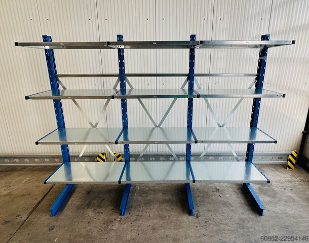 Cantilever rack ca. 3,15 lfm. Kragarmregal mit Fachböden H: 250cm 140 kg/Arm META Multistrong