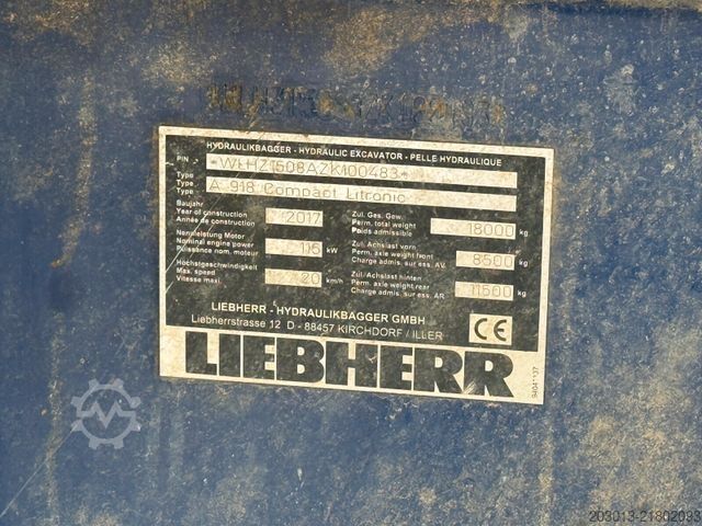 Mobile excavator LIEBHERR A918 Compact Litronic Mobilbagger 18 T *Schnellw
