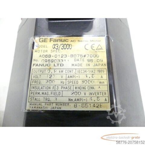 Control unit Fanuc A06B-0123-B075 # 7000 AC Servo Motor SN: C969C3311