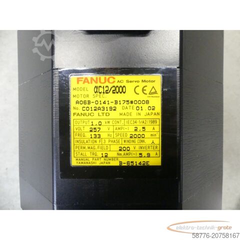 Control unit Fanuc A06B-0141-B175 # 0008 AC Servo Motor SN: C012A3192