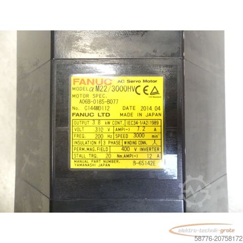 Control unit Fanuc A06B-0185-B077 AC Servo Motor SN: C144M0112