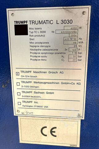 Laser cutting machine TRUMPF TruMatic L3030