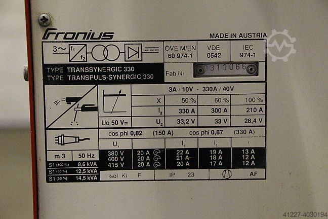 Schutzgasschweißgerät 330 A Puls Fronius TransPuls Synergic 330