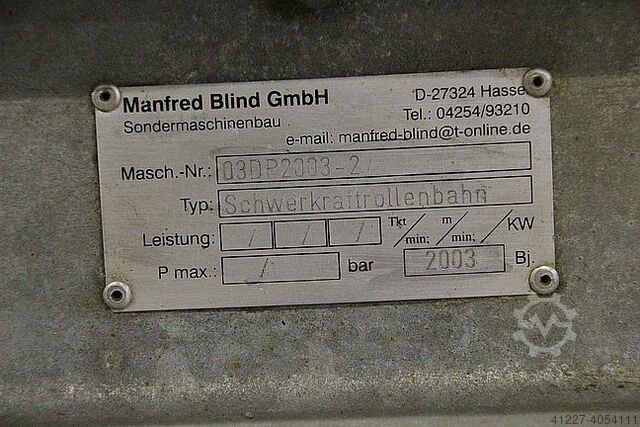 Schwerkraftrollenbahn Blind Rollenbreite 940 mm