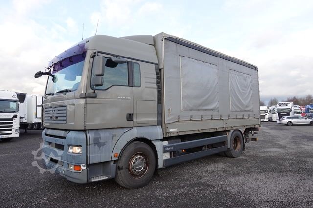 Flatbed truck with tarp MAN 18.400 TGA XLX Intarder LBW / Ladebordwand