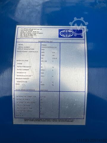 PERKINS FG WILSON DIESEL GENERATORS 2002 P2000