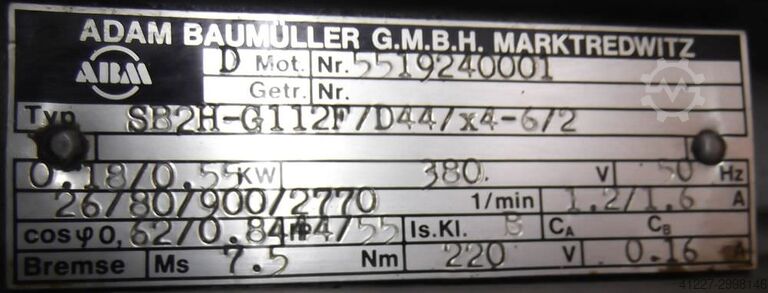 Geared motor 0.18/0.55 kW 26/80 rpm ABM SB2H-G112F/D44/x4-6/2