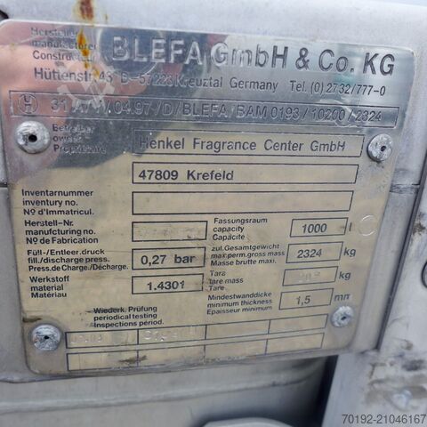 1000 Liter IBC Container aus V2A mit Edelstahlgestell Blefa 9186