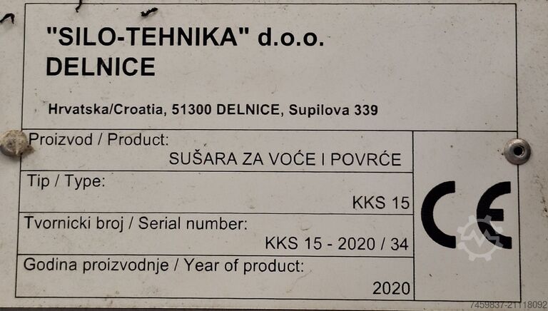 Trockner für Obst und Gemüse, Tabak u.Ä. SILO-TEHNIKA KKS15