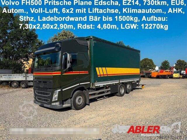 Flatbed truck with tarp VOLVO FH500 Pritsche Plane Edscha Autom.