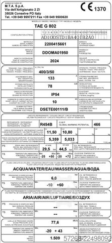 Kältemaschine, Kaltwassersatz; Kühler Kühlmaschinen, MTA S.p.A TAE G 802 P3-20 (R454B)