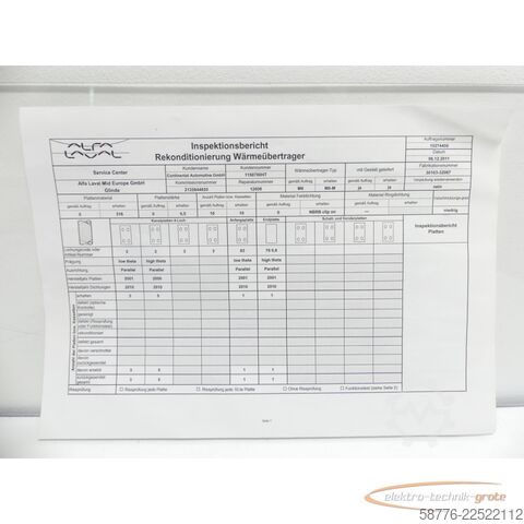 Komponente Alfa Laval M6-MFM Plattenwärmetauscher 30103-32067 mit Inspektionsbericht