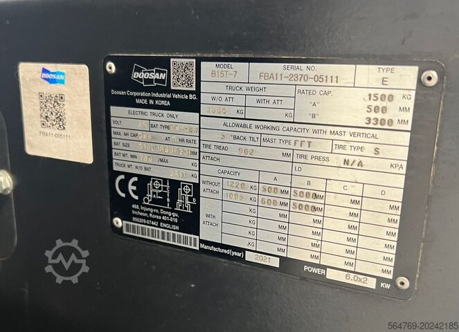 3-wheel forklift DOOSAN B15T-7/2021y./ Lithium battery/New price