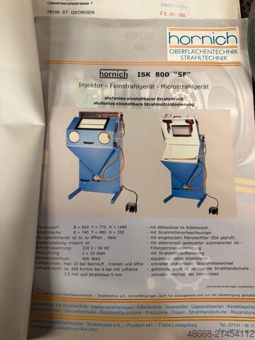 Sandstrahlanlage Feinstrahlgerät Hornich ISK 800 SF