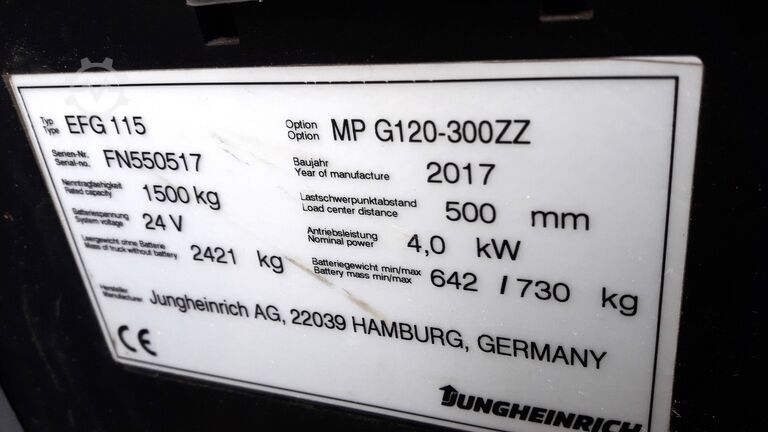 3-wheel forklift Jungheinrich EFG 115