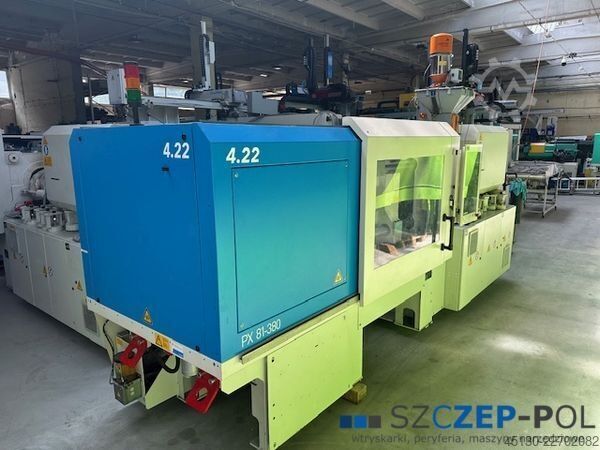 Spritzgießmaschine KraussMaffei KM 81-380 PX mit dem Roboter Sepro Indus