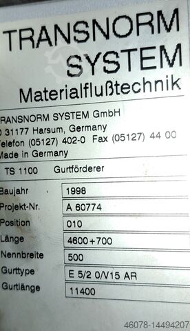 Incline belt conveyor with arch Rising falling Transnorm TS 1100 GF 4600+700-600-500