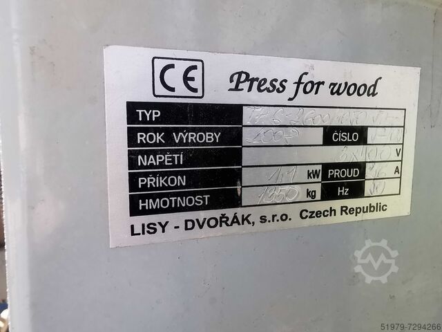 6 Fläch Klebholzverleimpresse LISY DVORAK TH6-2600/1050/50