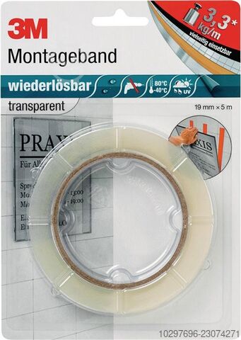 Mounting strap, transparent, length 5 m, width 19 mm – 28.5 meters / 10 pieces – 28.5 meters 3M 