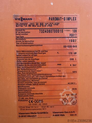 Heizkessel Niedertemperatur Viessmann Paromat Simplex 170Kw