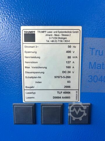 Laser cutting machine TRUMPF Trumatic L 3040