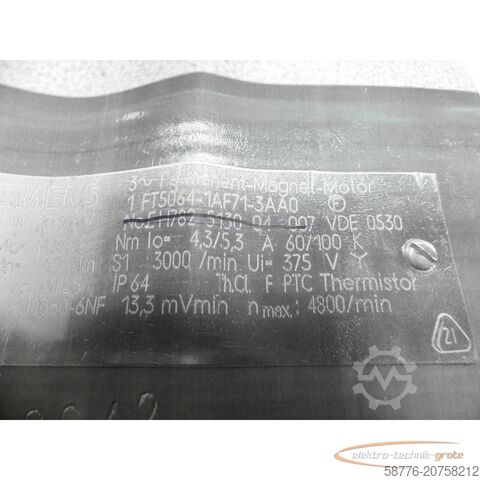 Steuerung Siemens 1FT5064-1AF71-3AA0 AC-VSA-Motor mit 1FU1050-6NF ohne Typenschild