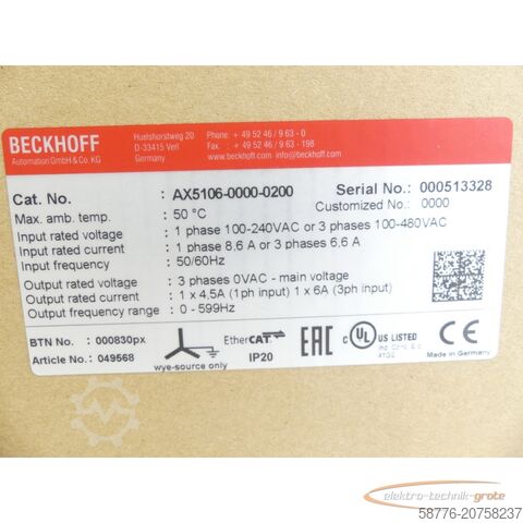 Beckhoff Komponente Beckhoff AX5106 SN:  ! -