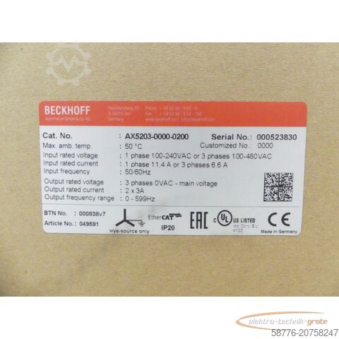 Beckhoff Komponente Beckhoff AX5203 Servoverstärker SN neu und versiegelt -