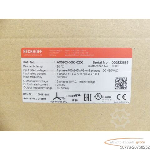 Beckhoff Komponente Beckhoff AX5203 Servoverstärker SN neu und versiegelt -