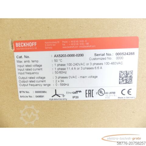 Beckhoff Komponente Beckhoff AX5203 SN:  ! -