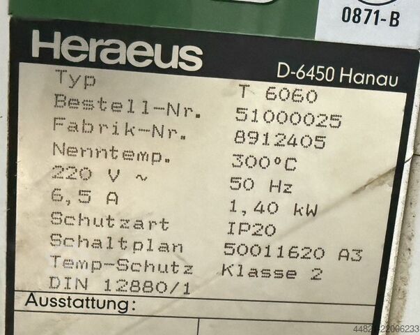 Laboratory furnace HERAEUS T 6060