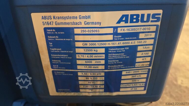 Overhead crane Abus 12.500 KG x 5740 mm