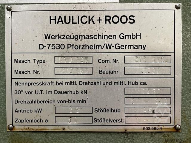 Eccentric stamping automatic with NC roller feeder EBU; double-column - eccentric press, production  HAULICK + ROOS RVD 125
