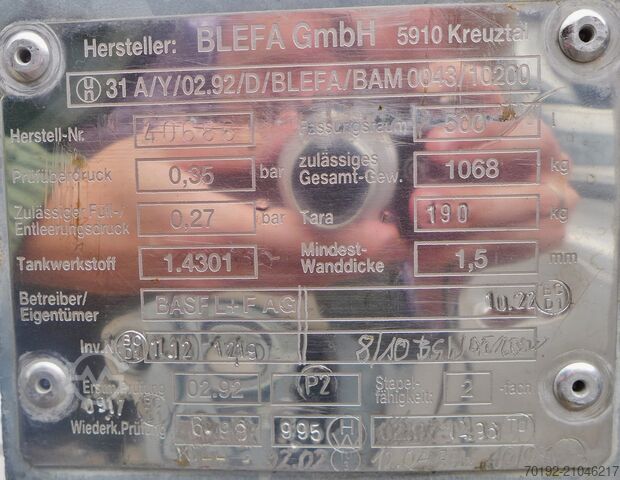 500 Liter IBC Container aus V2A Blefa 9149