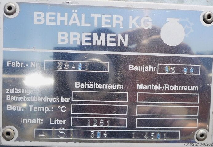 1251 Liter Container aus V2A Behälter KG Bremen 9129