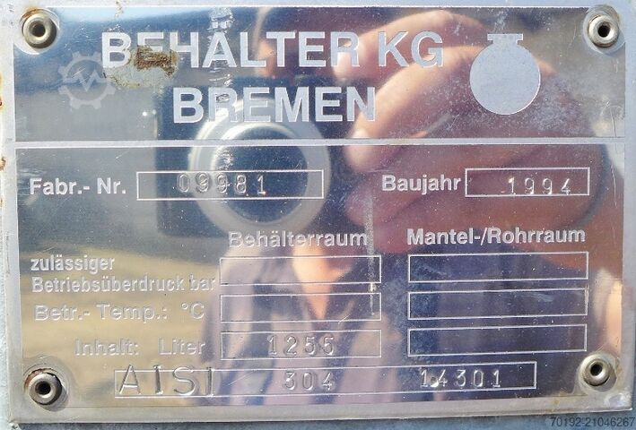 1255 Liter Container aus V2A Behälter KG Bremen 9128