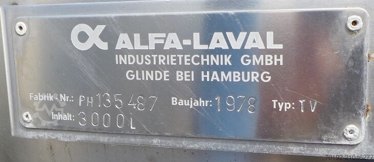 3000 Liter Behälter aus V2A ALFA-LAVAL 9114