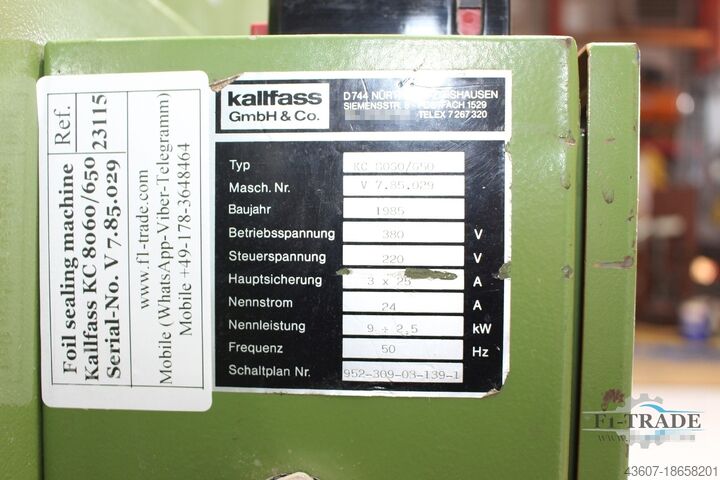 Winkelschweißmaschine /Semi-Automatic Foil sealing machine Kallfass Kallfass KC 8060/650