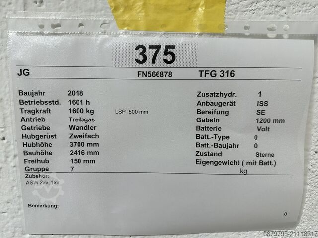 Gabelstapler Jungheinrich TFG 316 | 1600kg | 3700mm | ISS | 1604h