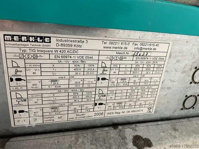 Schweißgerät Schweißanlage Merkle W 420 AC/DC TIG Insquare