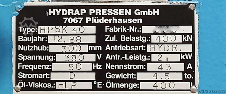 Hydraulikpresse Hydrap HPSK 40