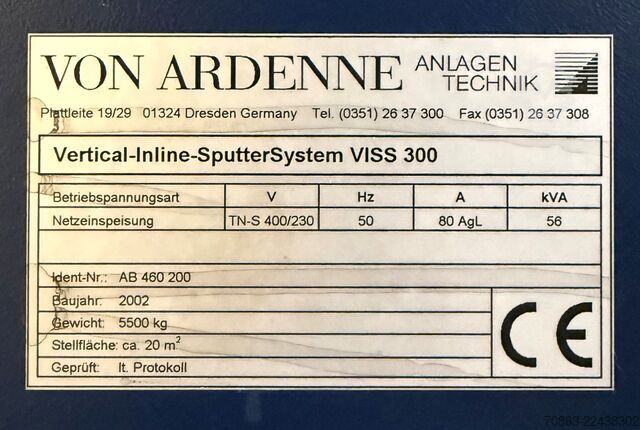 Magnetron sputtering system VON ARDENNE VISS 300
