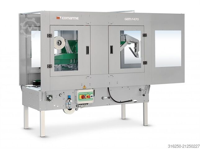 Cardboard packaging machine Comarme Kartonverschließer mit SPS GEM F470 und Kartonzentriereinheit